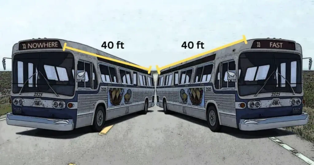 Two buses, each 80 feet long, are positioned side by side in the image, showcasing their identical stance.