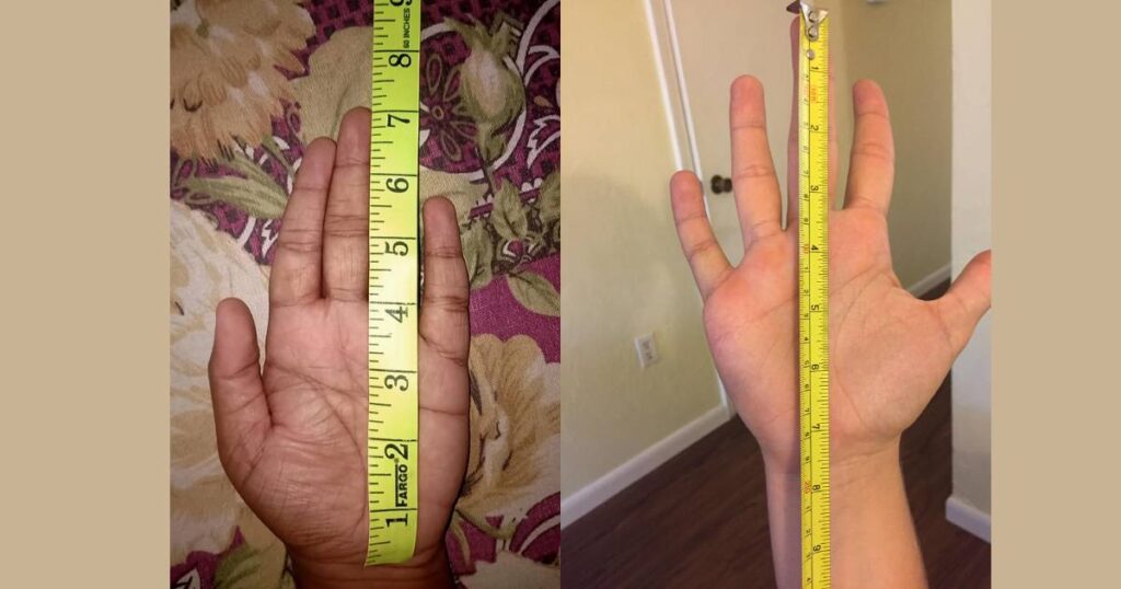 What is 7 inches comparison to hand?