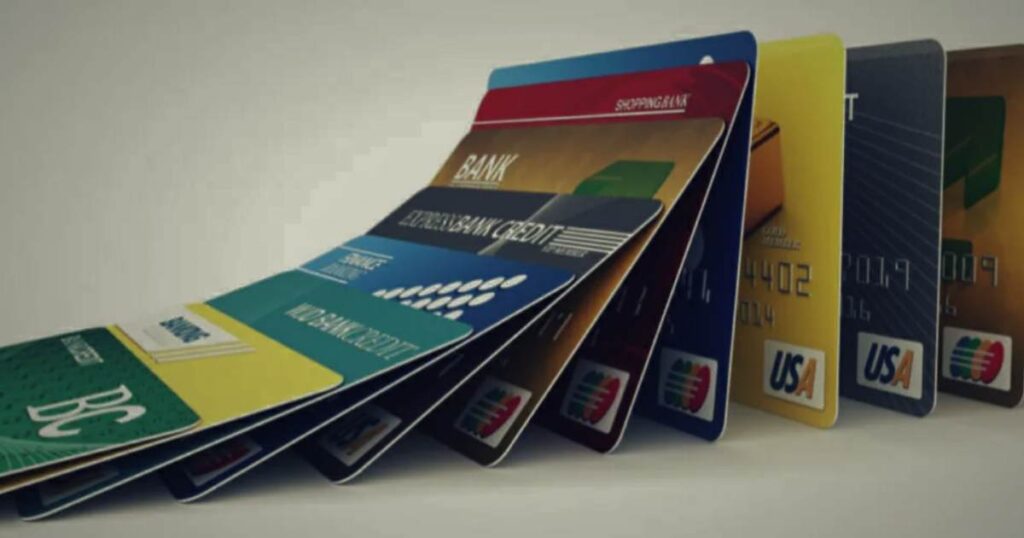 A row of stacked credit cards, showcasing their 2mm thickness, emphasizing their sleek design and uniformity.